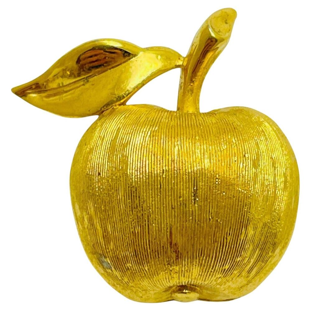 Vintage TRIFARI crown signed gold tone small apple designer brooch